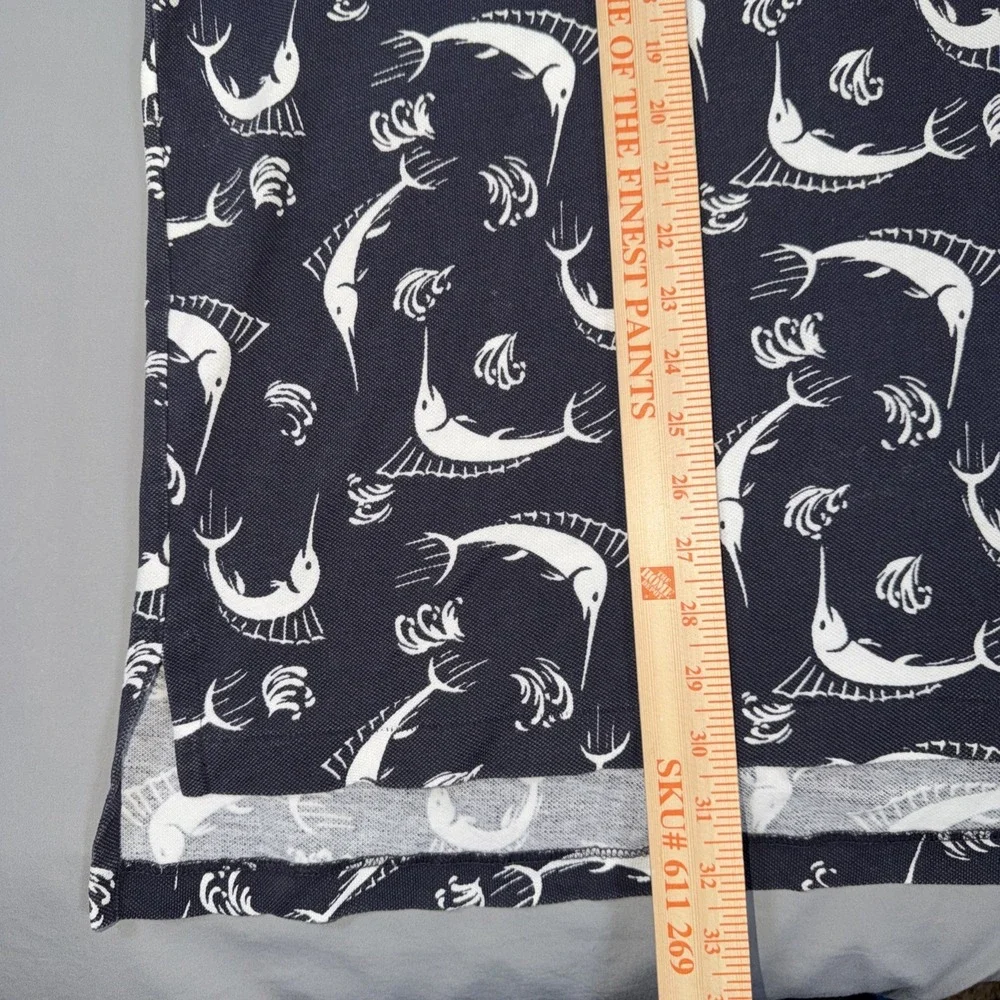 Polo Sport Ralph Lauren Mens 2XL Cotton Swordfish Marlin Print Polo Shirt Navy‎